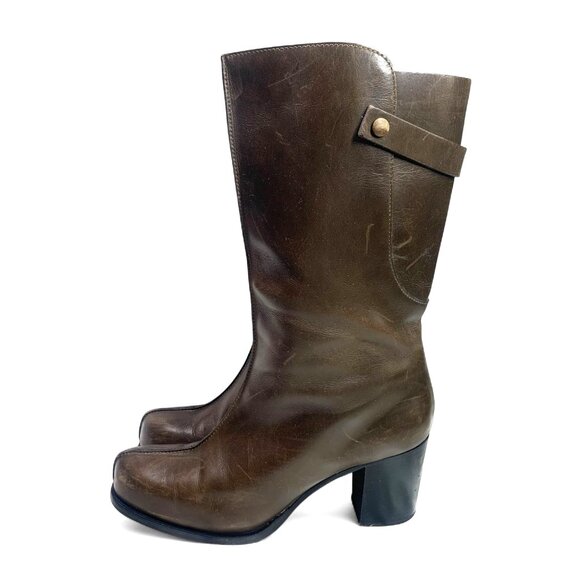 & Other Stories Brown Leather Mid-Calf Heeled Boots Size EU41 US10/10.5 - Picture 3 of 8